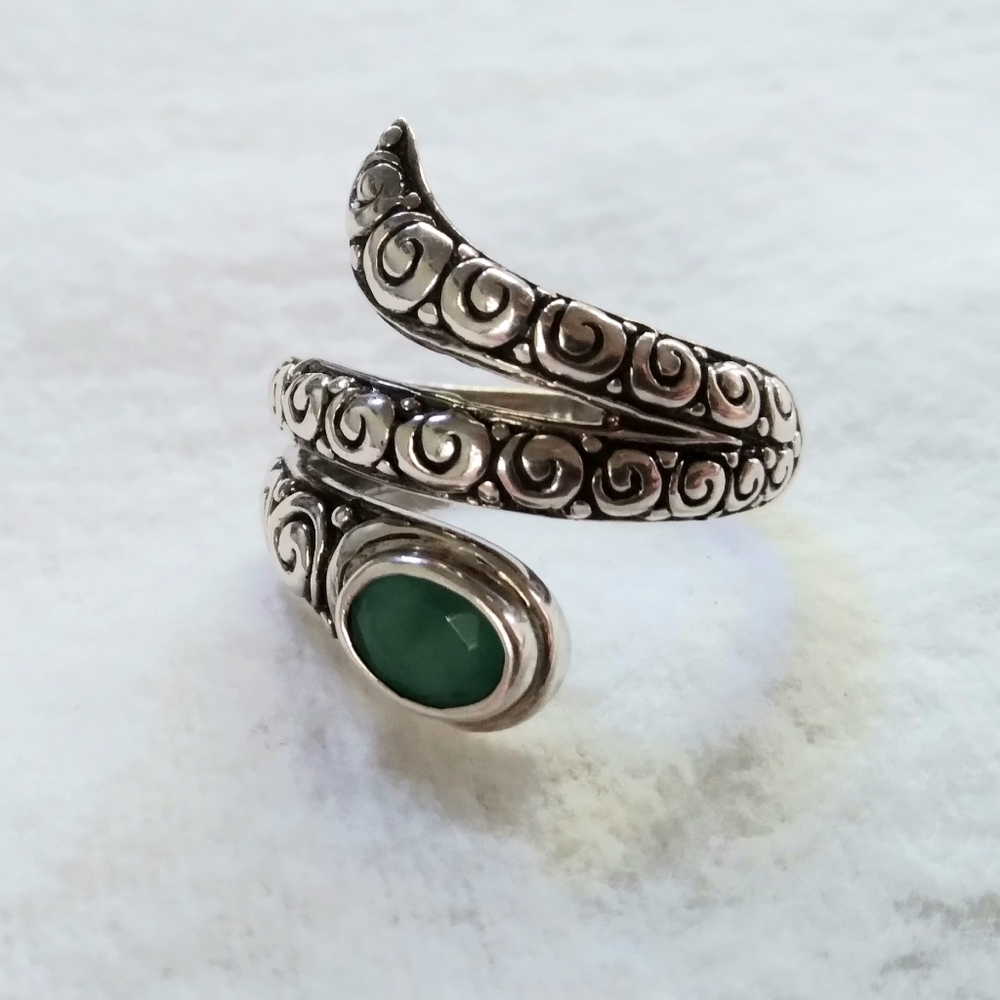 artisan sterling silver serpent ring with 1ct emerald - Picture 1 of 6